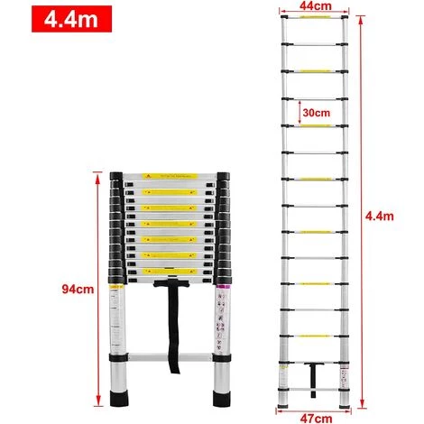 UISEBRT Échelle Télescopique 4.4M, Escabeau Télescopique En Alluminium Extensible Multifonction, Charge Max 150 Kg 2 UISEBRT Échelle Télescopique 4.4M, Escabeau Télescopique En Alluminium Extensible Multifonction, Charge Max 150 Kg – Image 2