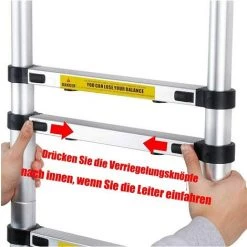 DAY PLUS Échelle Télescopique Robuste De 4,4 M - En Aluminium - Échelle Télescopique - Escabeau Pliable Pour Norme De Sécurité Polyvalente EN131 - Capacité De 150 Kg -Pas Cher Échelle Magasin 67877689 4