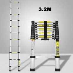 VINGO Echelle Télescopique 3,2m Jusqu'à 150 Kg Escabeau Stable En Aluminium 3,2 M - Argent