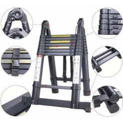 Cisea Échelle Télescopique Polyvalente 5.0 M En Aluminium Pliante, Extenable Échelle à Coulisse Multifonction Noir - 2.5M+2.5M -Pas Cher Échelle Magasin 68078309 3