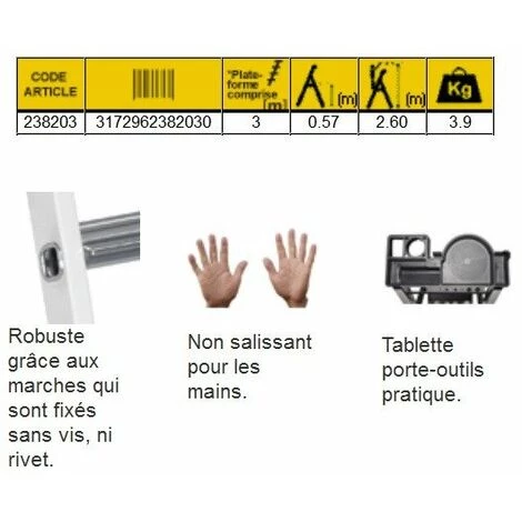 Centaure – Escabeau Aluminium Laqué 3 Marches 2,60m - MB 3 Centaure – Escabeau Aluminium Laqué 3 Marches 2,60m - MB – Image 3