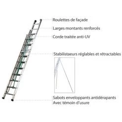 TUBESCA COMABI Echelle De Pompier Coulissante à Corde 3 Plans - 2633021 -Pas Cher Échelle Magasin 8901031 4